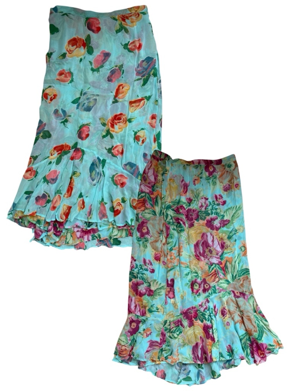 Vintage Sarah Arizona Reversible‎ Floral Maxi Skirt with Ruffle Hem XL